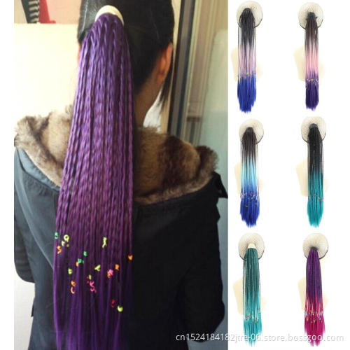soft synthetic braid hair drawstring ponytail, low temperature fiber free diy clip braided ponytail extension